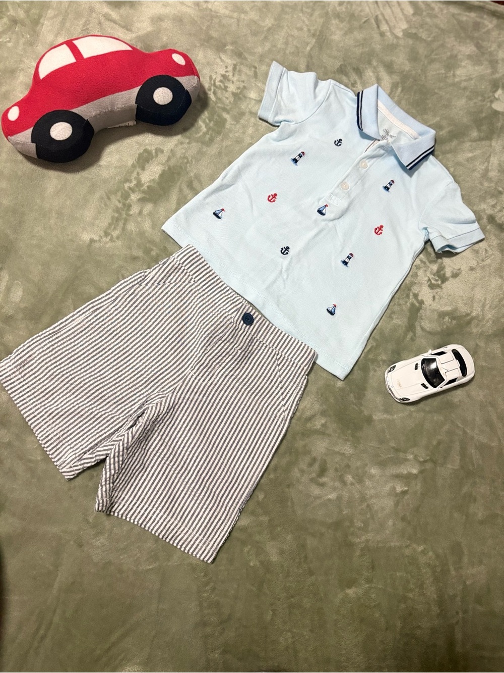 Little Me Light Blue Polo Top with Nautical Embroidery